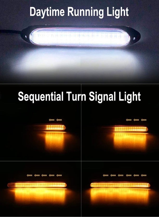 TEKSHINNY مصابيح LED خارجية للسيارة، قطعتان من شريط إضاءة نهارية مرن مقاوم للماء، مصابيح أمامية متتابعة بيضاء، إشارات انعطاف صفراء، 9.25 بوصة - Image 2